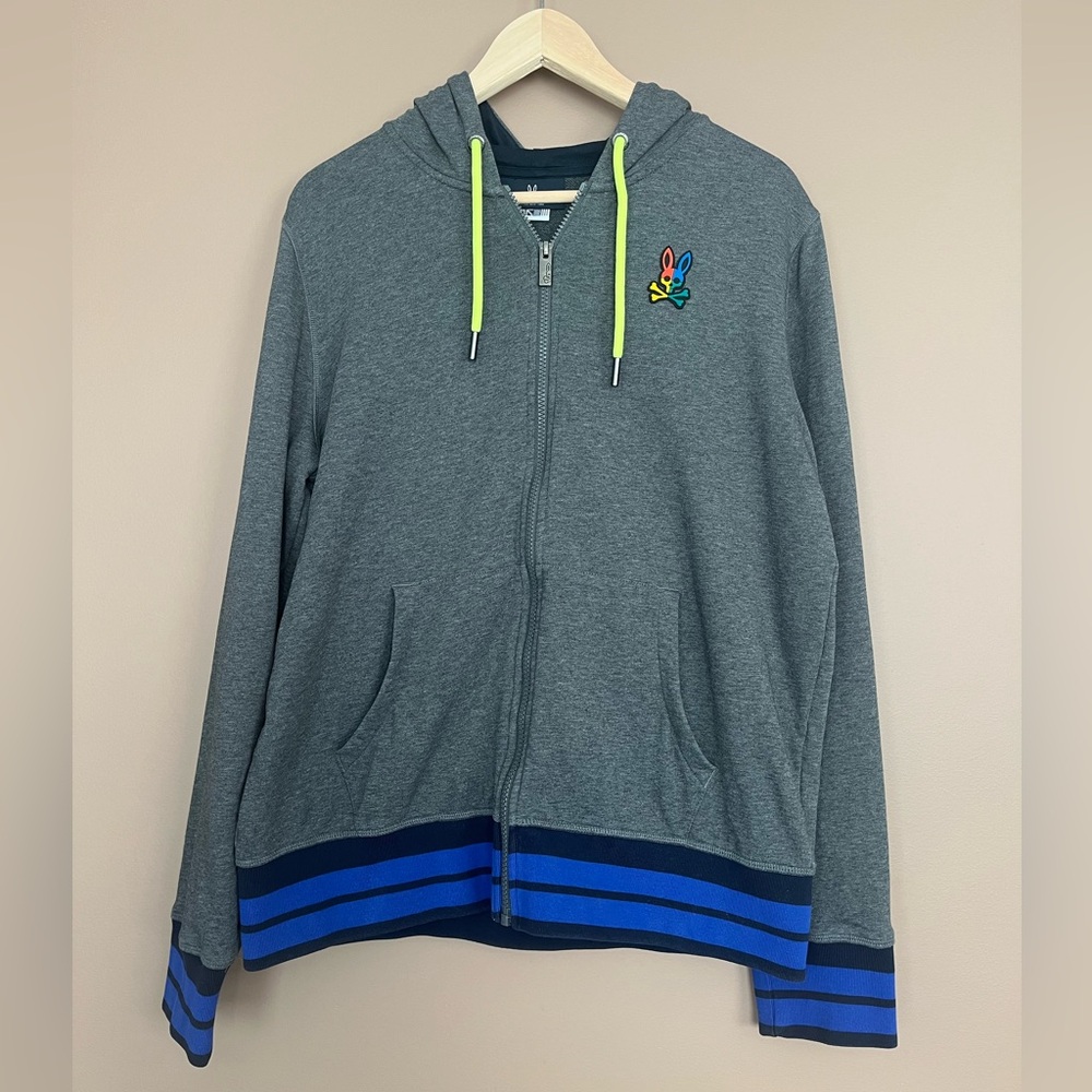 {Psycho Bunny} Warwick Color Block Logo Hoodie Jacket in Heather Storm - Medium
